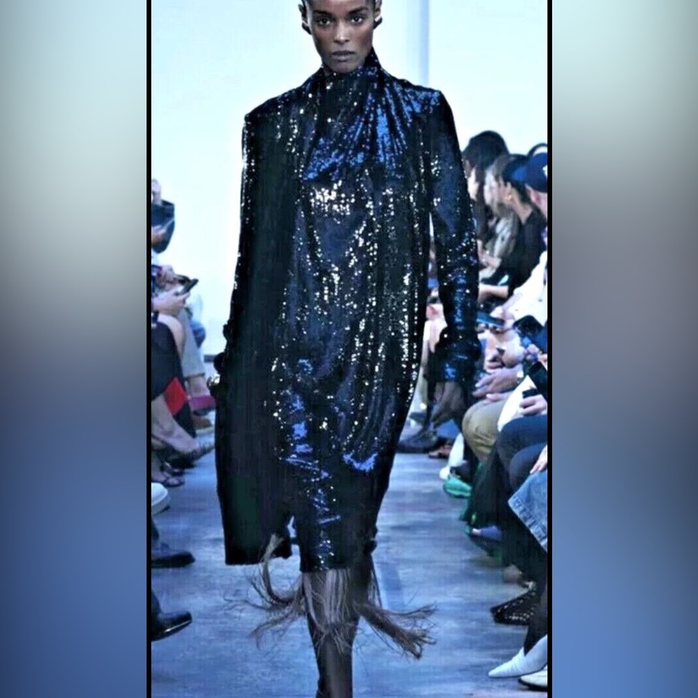 Khaite Shan runway black scarf sequin long-sleeve dress Small